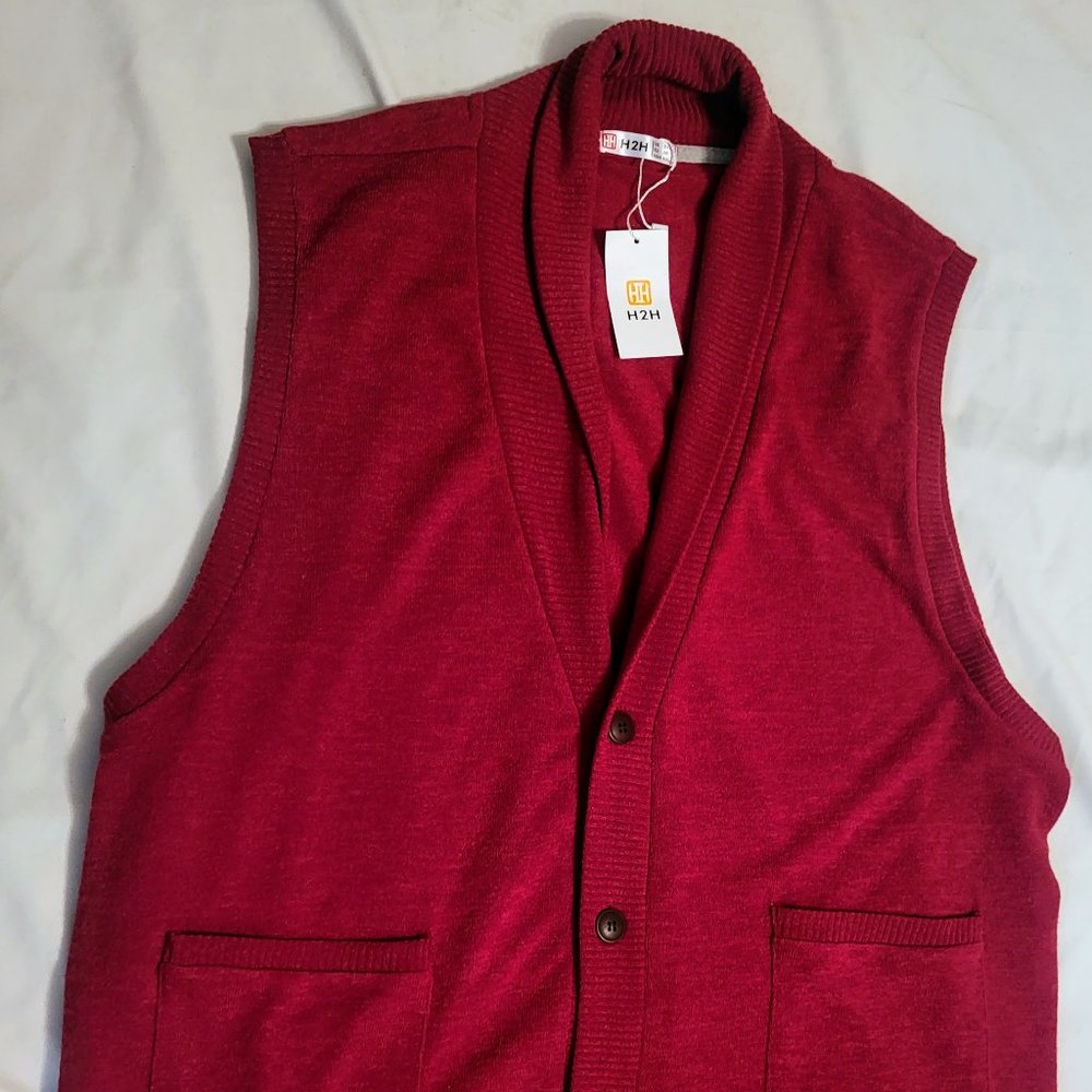 H2H Mens Casual Knitted Sweater Vests V-Neck Button-Down Shawl Collar US 3XL